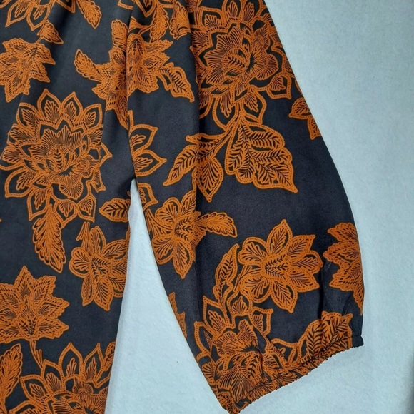 Maurices Medium Orange and Charcoal Floral 3/4 Button Up Blouse - Picture 8 of 8
